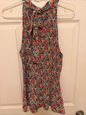 Pleione Red, Blue, Yellow Floral Smocked Halter Camisole